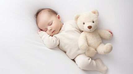 Little Baby sleeping with teddy bear