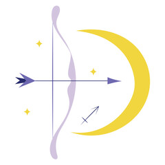 Sagittarius , ninth zodiac sign in Astrology, bow and arrow. Isolated vector illustration in flat design