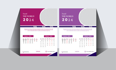 New Year 2024 Calendar Planner Template with Place for Photo and Company Logo. A4 Page, Flyer, Brochure, 