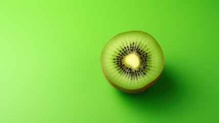 Single Kiwi Fruit on Green Background