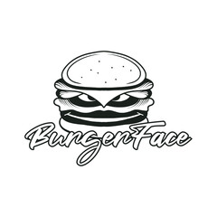 Burger logo with street food smiling face silhouette