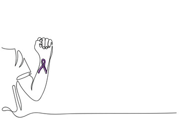 purple Ribbon for Violence, Pancreatic, Esophageal, Testicular cancer, Alzheimer, epilepsy, lupus, Sarcoidosis and Fibromyalgia. Awareness month and World cancer day concept. Continuous line art - obrazy, fototapety, plakaty