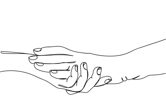 Philanthropy. kindness. Empathy. Old age care. Family bonding. Old person day. Continuous line art poster of social support. Kid holding hand of senior. Grandparents love. Mental health care. wellness