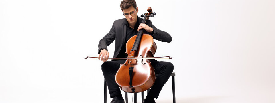 Man Playing Cello On White Background