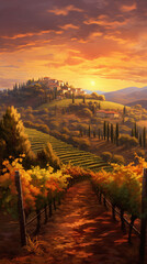 Naklejka premium vineyard in the sunset