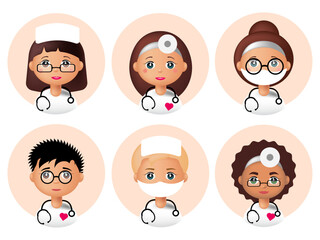 3d set of doctor avatar. doctor with stethoscope. children's doctor