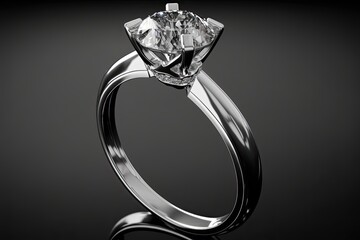 Wedding ring with diamond on black background