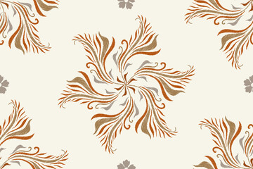 Floral embroidery  pattern Ethnic seamless paisley patches border with abstract flower motifs background border oriental Thai style. Ikat pattern seamless vector illustration design .