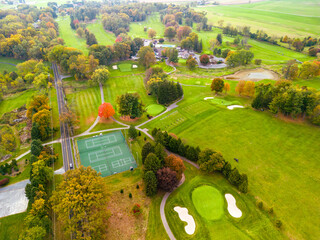 Aerial drone photo of golf course.