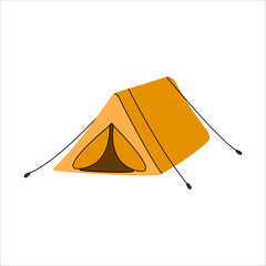Camping, tourist, military tent for expedition in doodle style. Summer camp, outdoor recreation, picnic, camping equipment, tourism. Vector illustration on a white background.