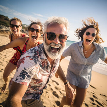 Group of middle aged people having fun on the beach