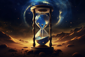 Mystical Hourglass in the middle of a Space. - obrazy, fototapety, plakaty