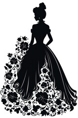 A silhouette of a woman in a dress with flowers.