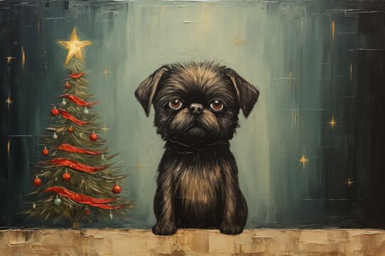 Puppy with a Chritsmas tree