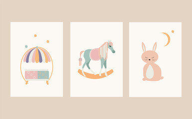 A collection of charming Scandinavian style boho baby cards featuring adorable doodle children clipart.Cute cartoon bohemian nursery posters.For shower invitations, posters, and more.