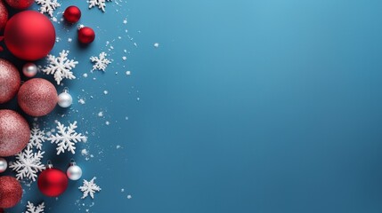 red christmas balls on snow background 