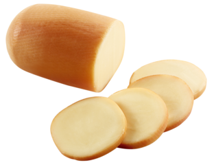 pedaço de queijo provolone acompanhado de fatias de queijo provolone isolado em fundo transparente