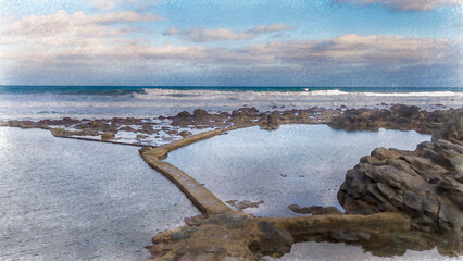 Fototapeta premium watercolor illustration, Moya, Canary Islands, Gran Canaria, Spain