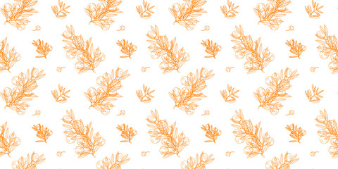 Vector Seamless background, sea buckthorn berries and berries natural design