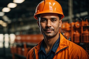 Portrait of a roof construction bearded mature worker working on a roof, adorned in safety gear with autumn sun flares in the background. Generative AI.