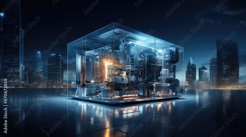 Poster unlock the future with images showcasing innovative technologies in action, where progress and creat