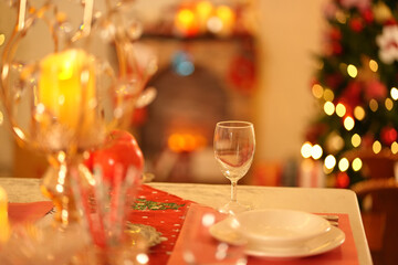 decorated christmas tree with present boxes. Christmas gift Happy holidays! Decorated Christmas tree on blurred