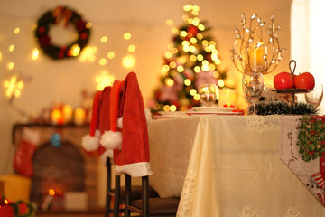 decorated christmas tree with present boxes. Christmas gift Happy holidays! Decorated Christmas tree on blurred