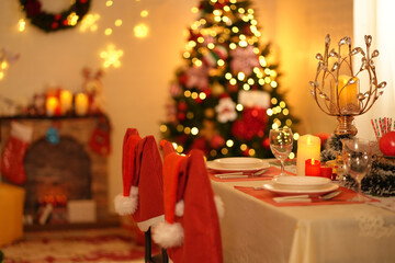 decorated christmas tree with present boxes. Christmas gift Happy holidays! Decorated Christmas tree on blurred