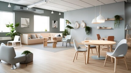 Inspiring office interior design Scandinavian style Corporate Office with Open Space Design featuring Natural elements architecture. Generative AI AIG 31.