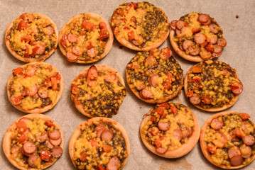 Selective focus photo.  Small Halloween pizza.