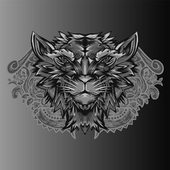 Aggressive demon beast head in monochromatic style vector illustration