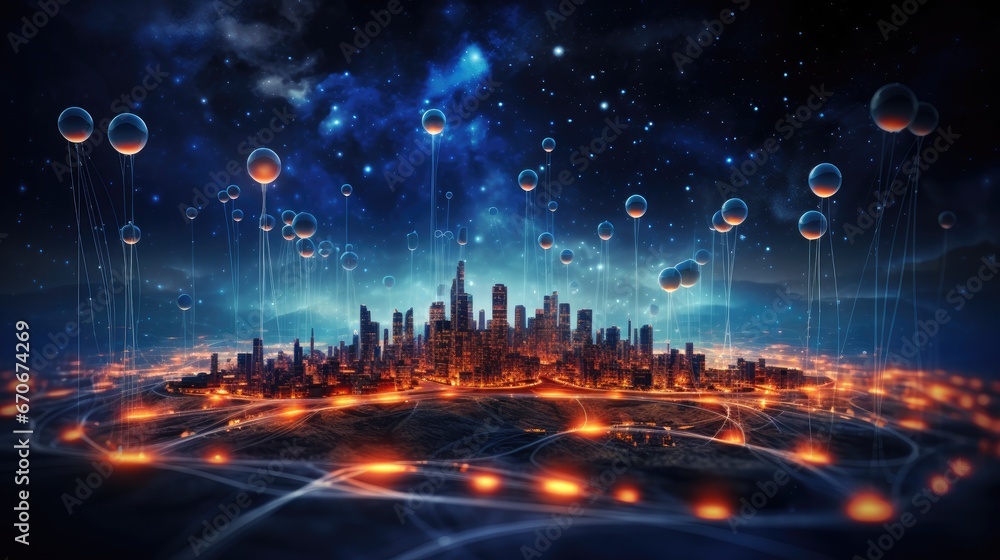 Poster experience the future of connectivity with an abstract depiction of wireless technology, showcasing 