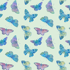 seamless pattern of multi-colored butterflies on a white background for wallpaper, print and wrapping paper.