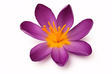 A Crocus sativus blossom of saffron, segregated on a white vista.