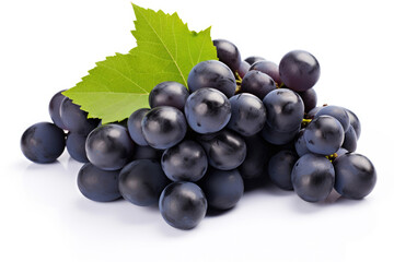 Bunch of dark blue grapes on white