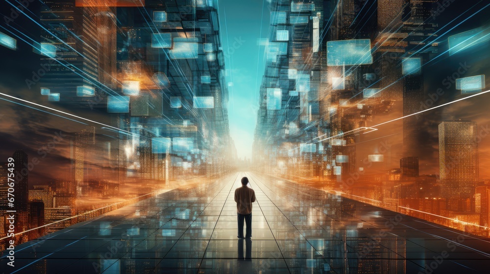Poster experience the digital revolution with technology integration in a dynamic mixed-media presentation,