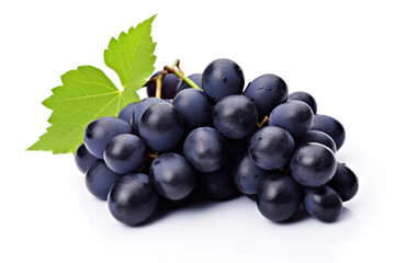 Bunch of dark blue grapes on white