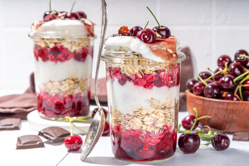 Overnight cherry oatmeal in jar