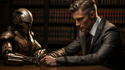 An image illustrating the concept of AI ethics with a robot making a moral decision