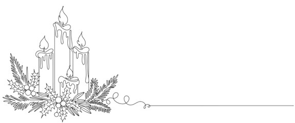 Christmas candle line art style vector illustration