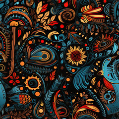 Naklejka premium Seamless traditional Indian motif pattern, Mughal flower, batik, 