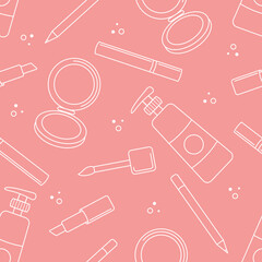 Seamless pattern of different lip make-up tools. Glamour fashion vogue style. Vector illustration.