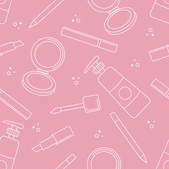 Seamless pattern of different lip make-up tools. Glamour fashion vogue style. Vector illustration.