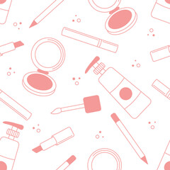 Seamless pattern of different lip make-up tools. Glamour fashion vogue style. Vector illustration.