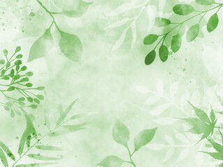 Floral watercolor botanical leaves spring background illustration. Hand painted watercolor leaf sprigs, berry and green background design. Botanical Wedding invitation. © Arlenta Apostrophe