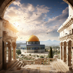 Masjid e Aqsa Ancient Temple in City Skyline a Historic Landmark of Architecture and Religion