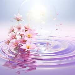 Naklejka na ściany i meble Spring fresh pastel pink flowers in water as background, picture for greeting card, message text, for wedding day, Valentine day and Easter.