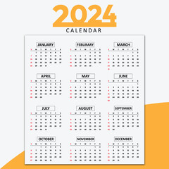 vector happy new year 2024 english calendar template design vector, Simple planner design template 2024, background design