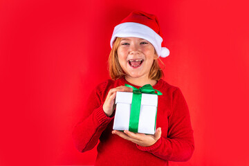 Christmas holiday background with funny girl