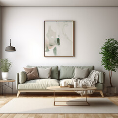 Home mockup, living room in scandinavian style, 3d render. AI generated.